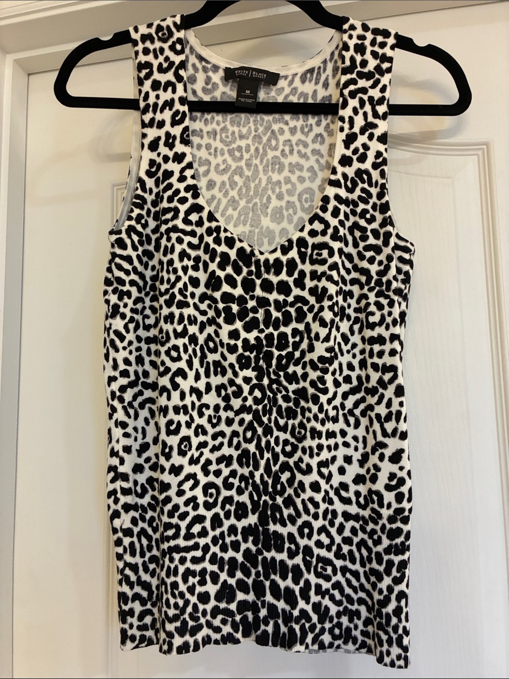 White House Black Market Black and White Leopard Print V-Neck Tank